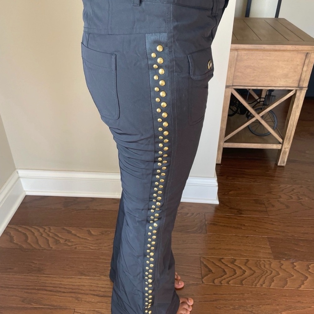 Bogner Black Flare Pants with Gold Studs